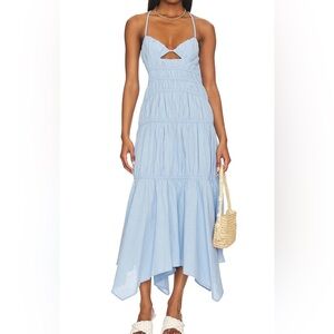 NEW Sndys Tahlia Blue Cotton Sleeveless Smocked Maxi Dress Size XS